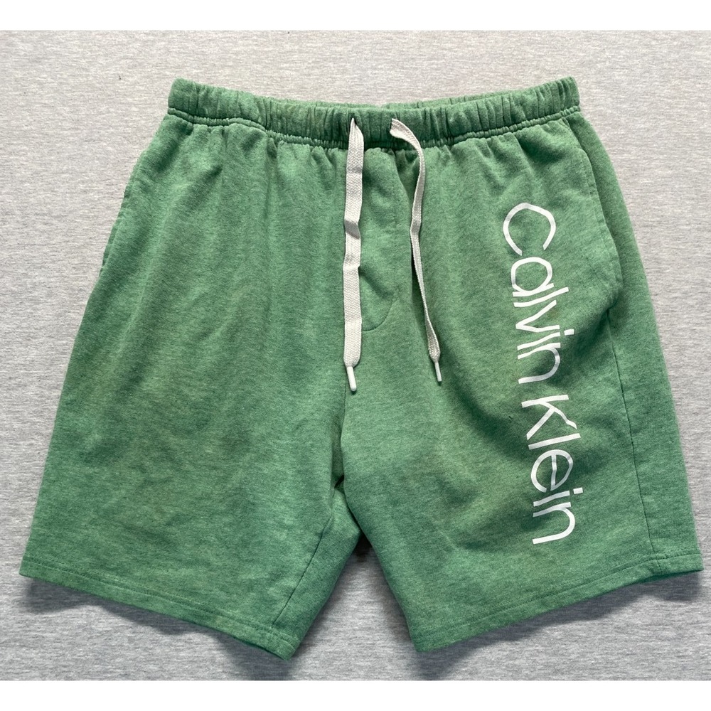 Calvin Klein Sweat Shorts Mens Medium Green Logo Streetwear Drawstring Waist